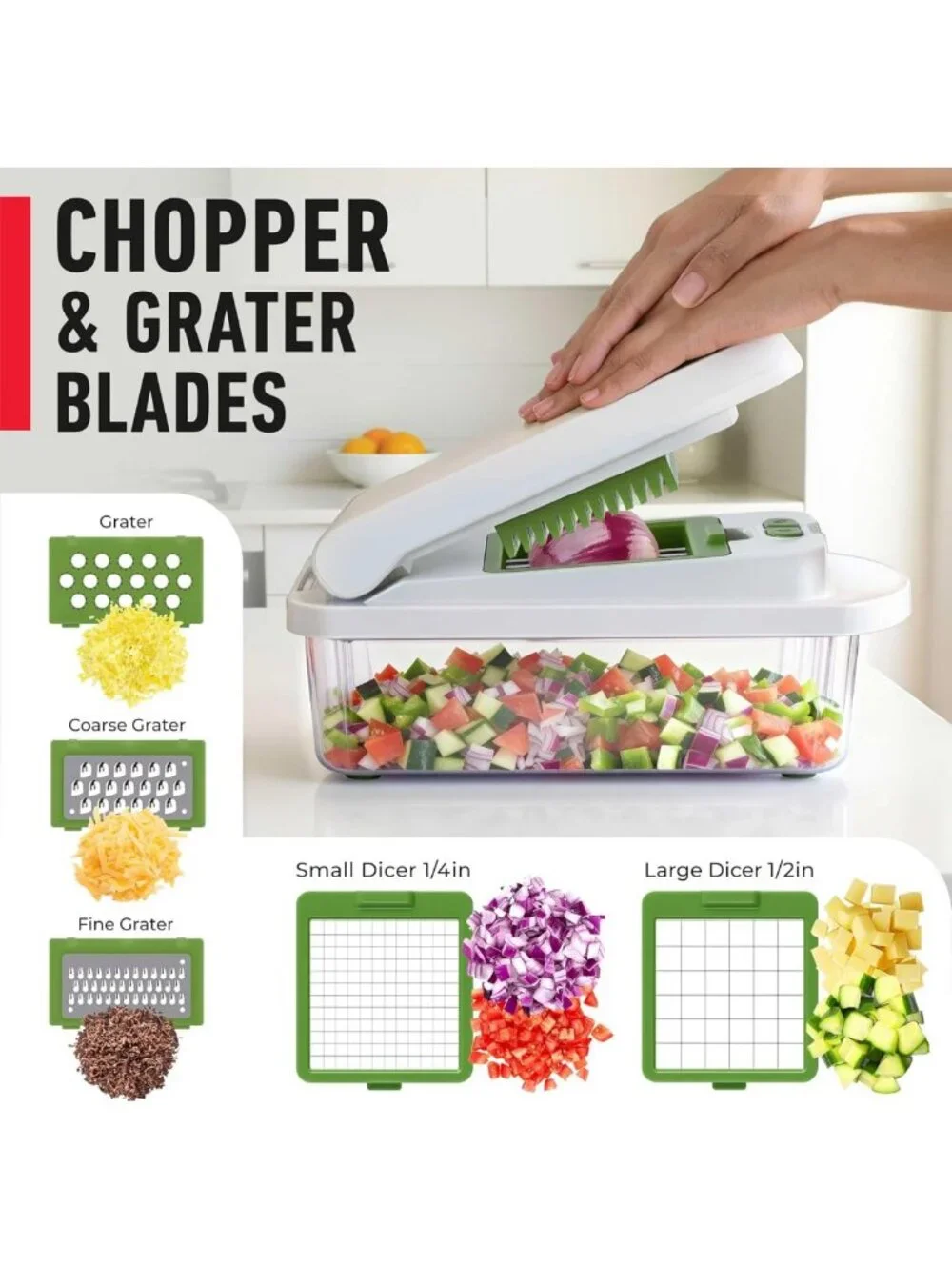 10-in-1 Vegetable Chopper with 8 Blades, Onion Mincer & Food Prep Tool